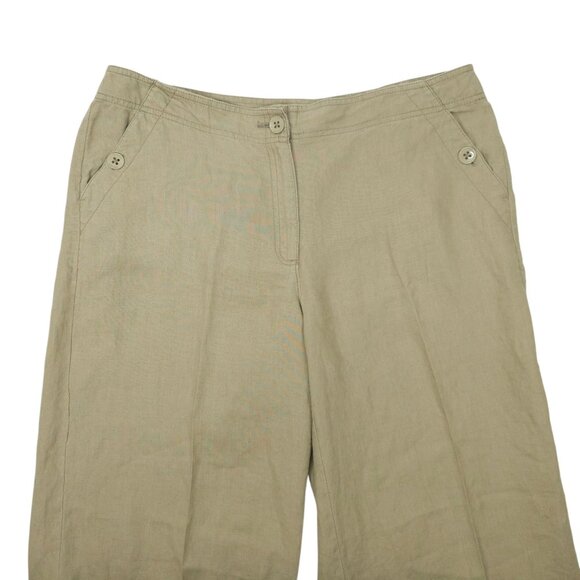Chicos Linen Pants Women Size 1 US M/8 MId Rise Wide Leg Slash Pockets Tan Khaki - Picture 10 of 16